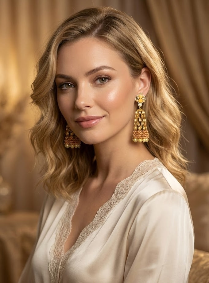 Handcrafted Jannat Earrings – Featuring 100mm Height and 22K Gold Plating