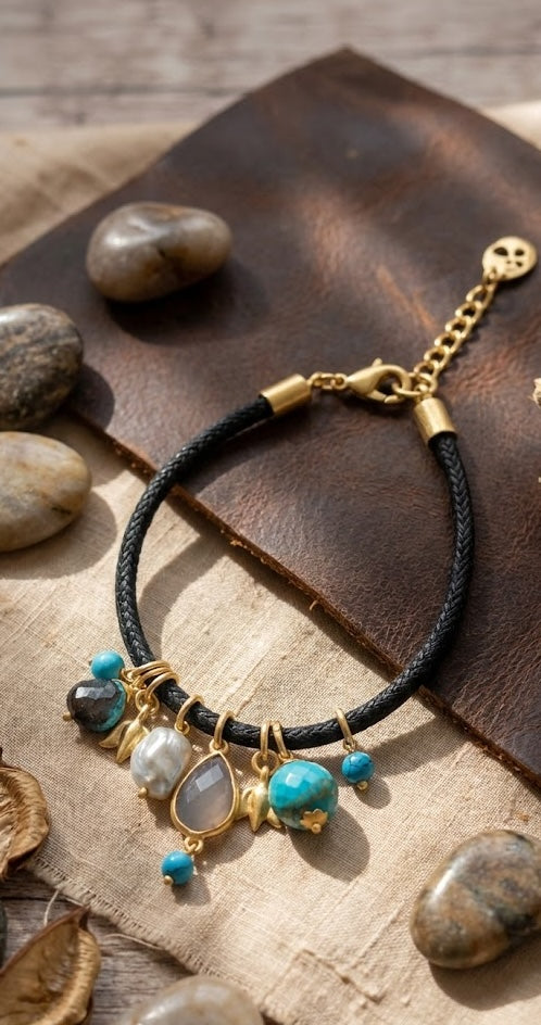 Love bracelet Regal Trio  in Turquoise, Black Onyx, and Pearls 30mm