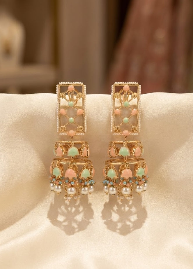 Handmade Jannat Earrings 110mm Height with 22K Gold-Plated Finish