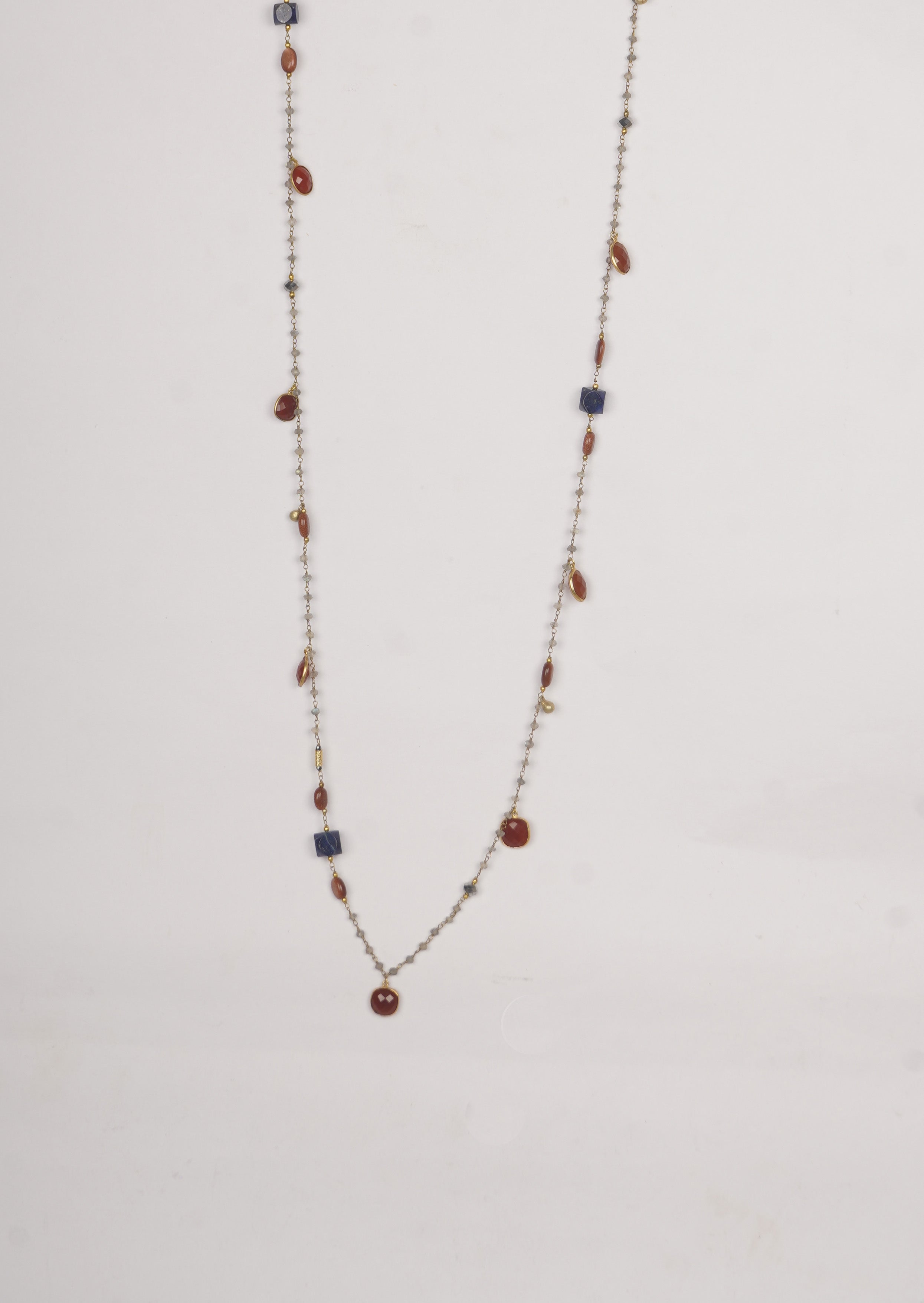 Luxury Celestial Gemstone Long Necklace – Lapis Lazuli, Coraline & Labradorite