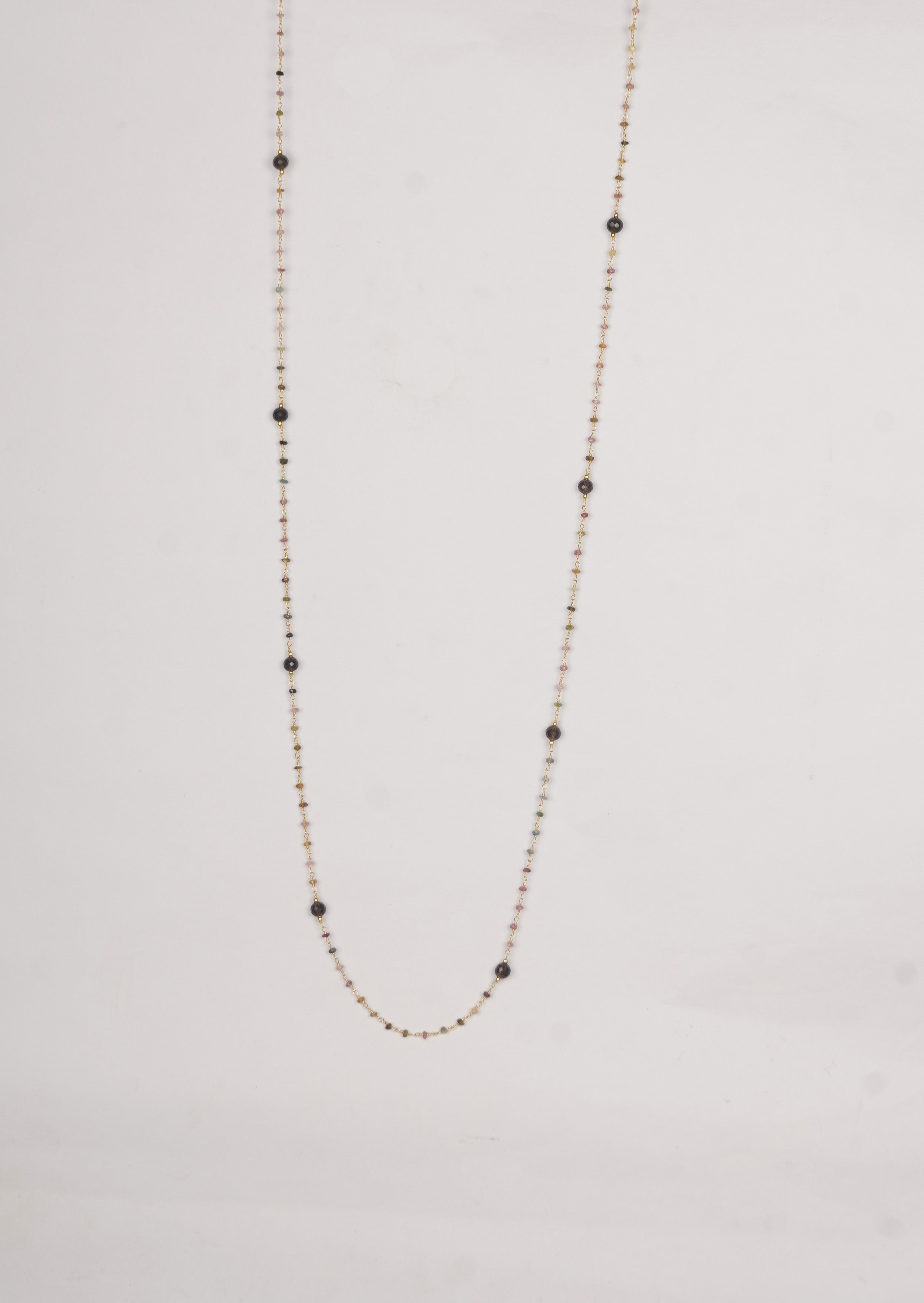 Eternal Twilight Charm Long Chain Necklace with Tourmaline and Smoky Quartz