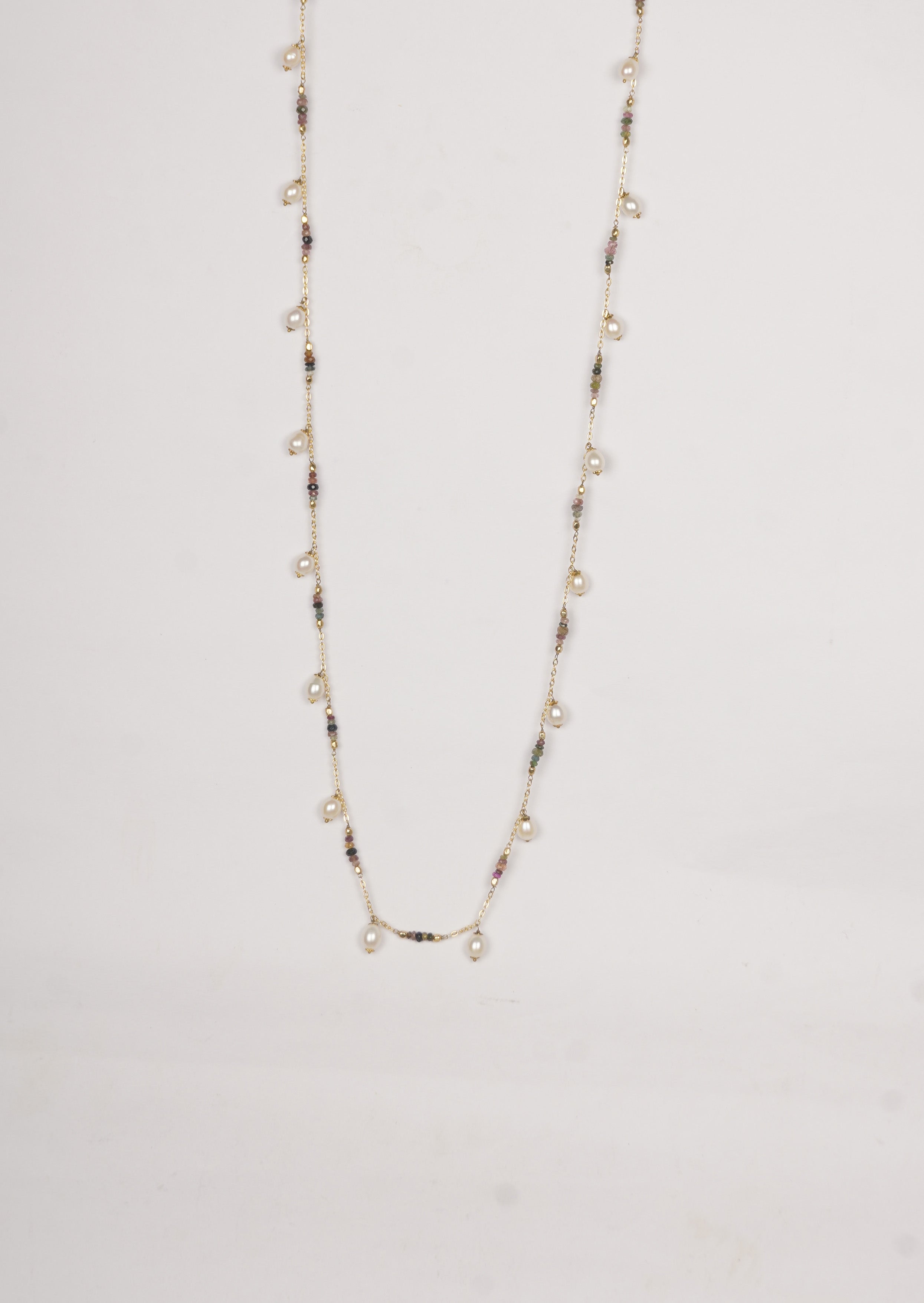 Eternal Long Chain Necklace with Tourmaline And Freshwater Pearls