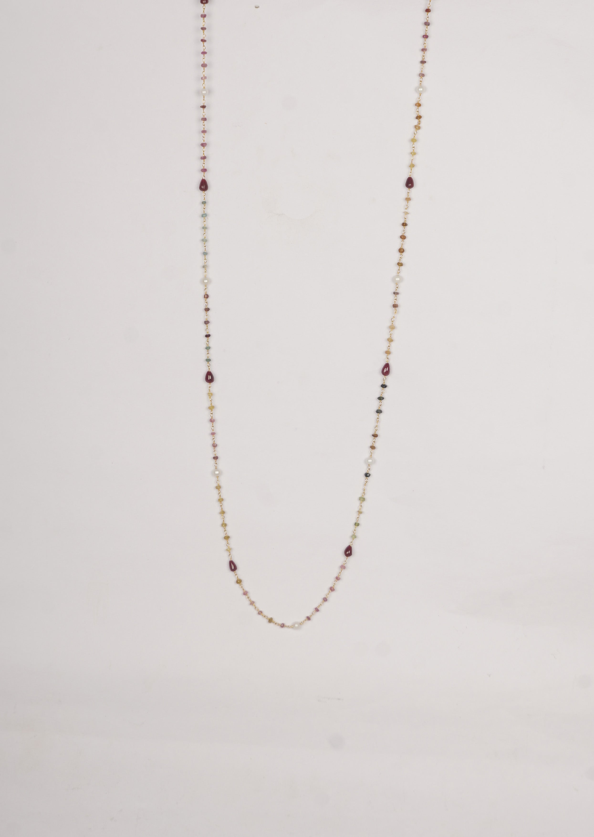Luminous Ruby Pearl Long Chain Necklace