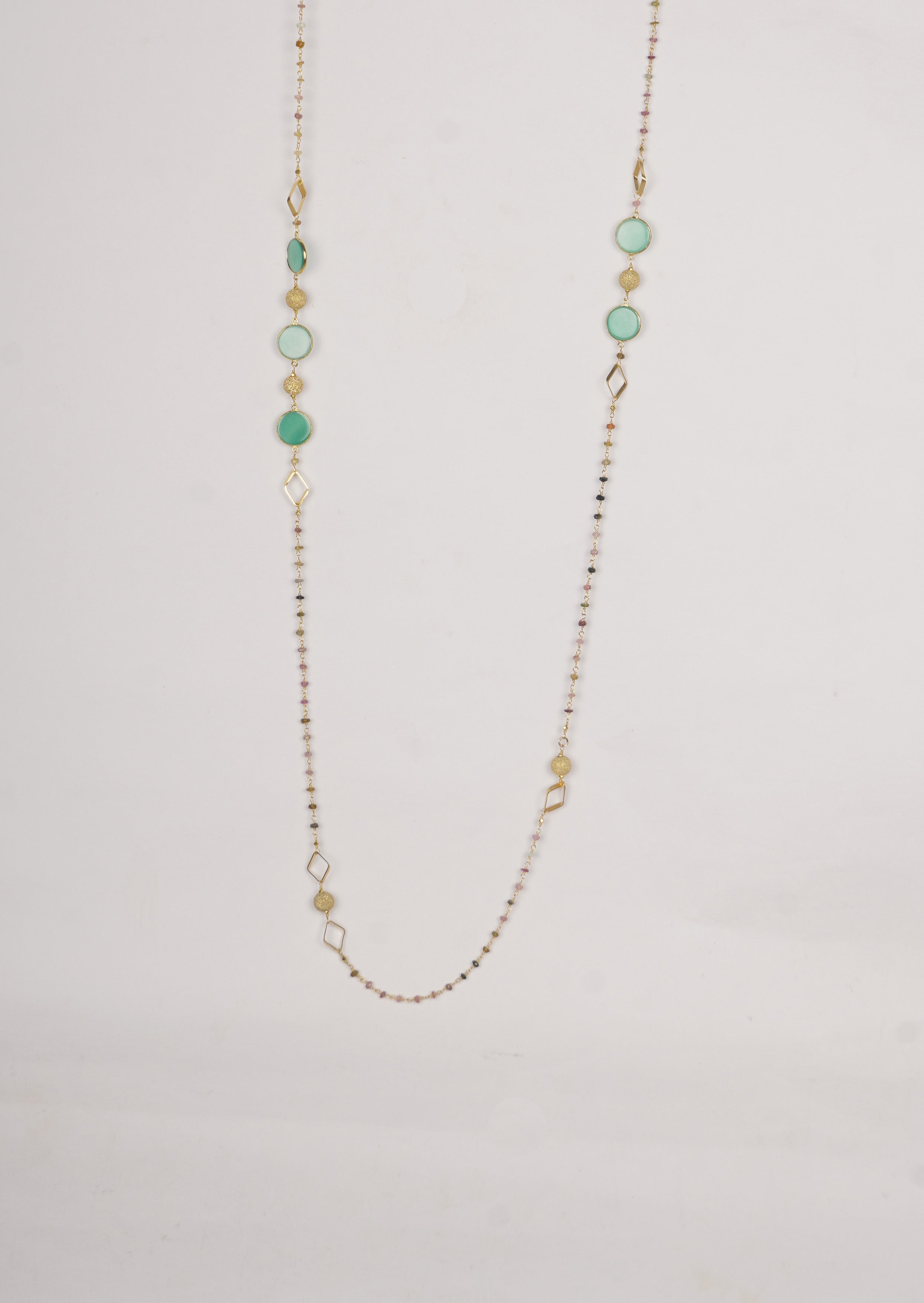 Mystic Gemstone Long Necklace With Labradorite, Amethyst And Tiger Eye Gemstones