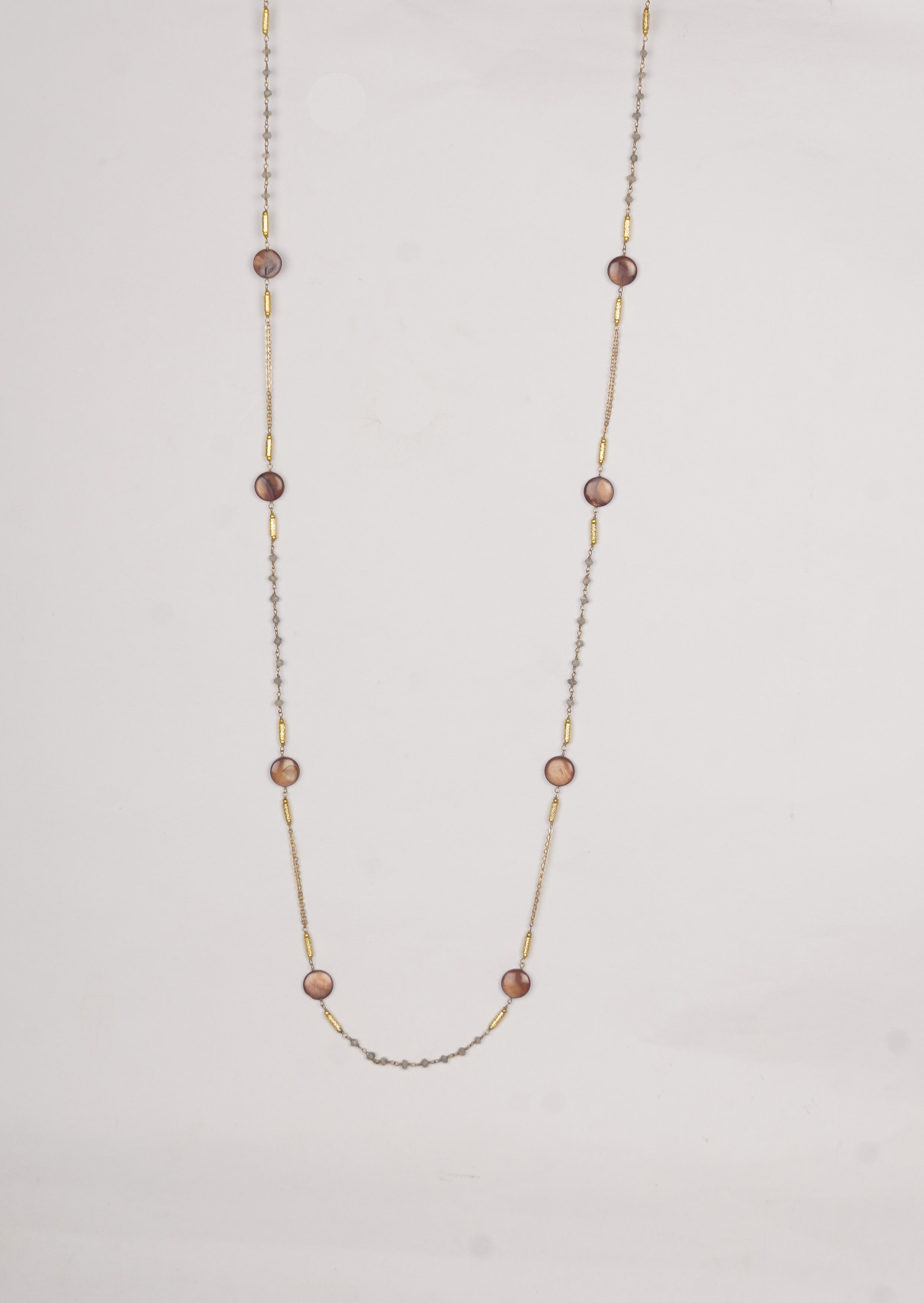 Mystic Lab Coin Long Necklace With Exquisite Labradorite