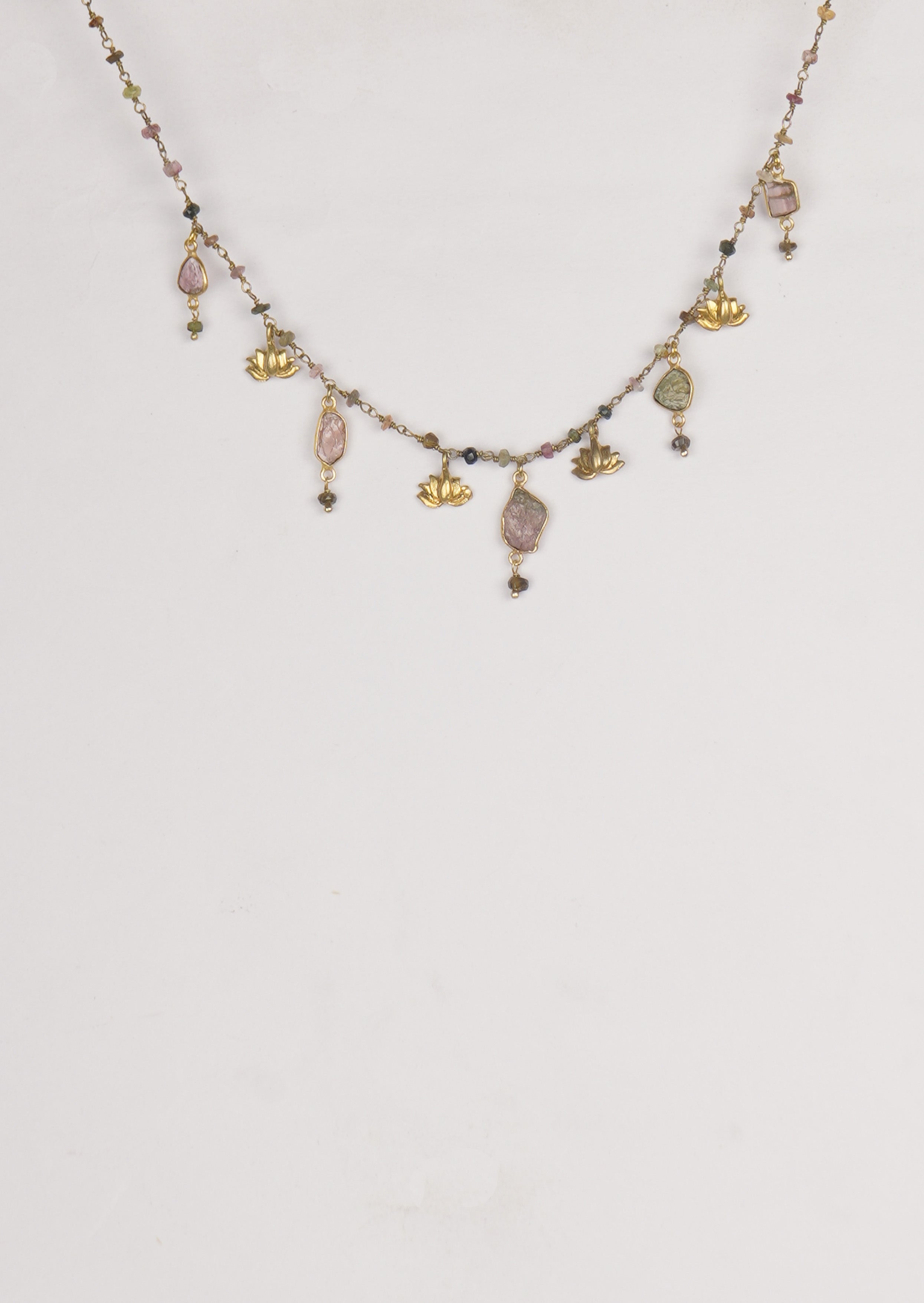 Elegant Long Chain Necklace with Tourmaline Stones