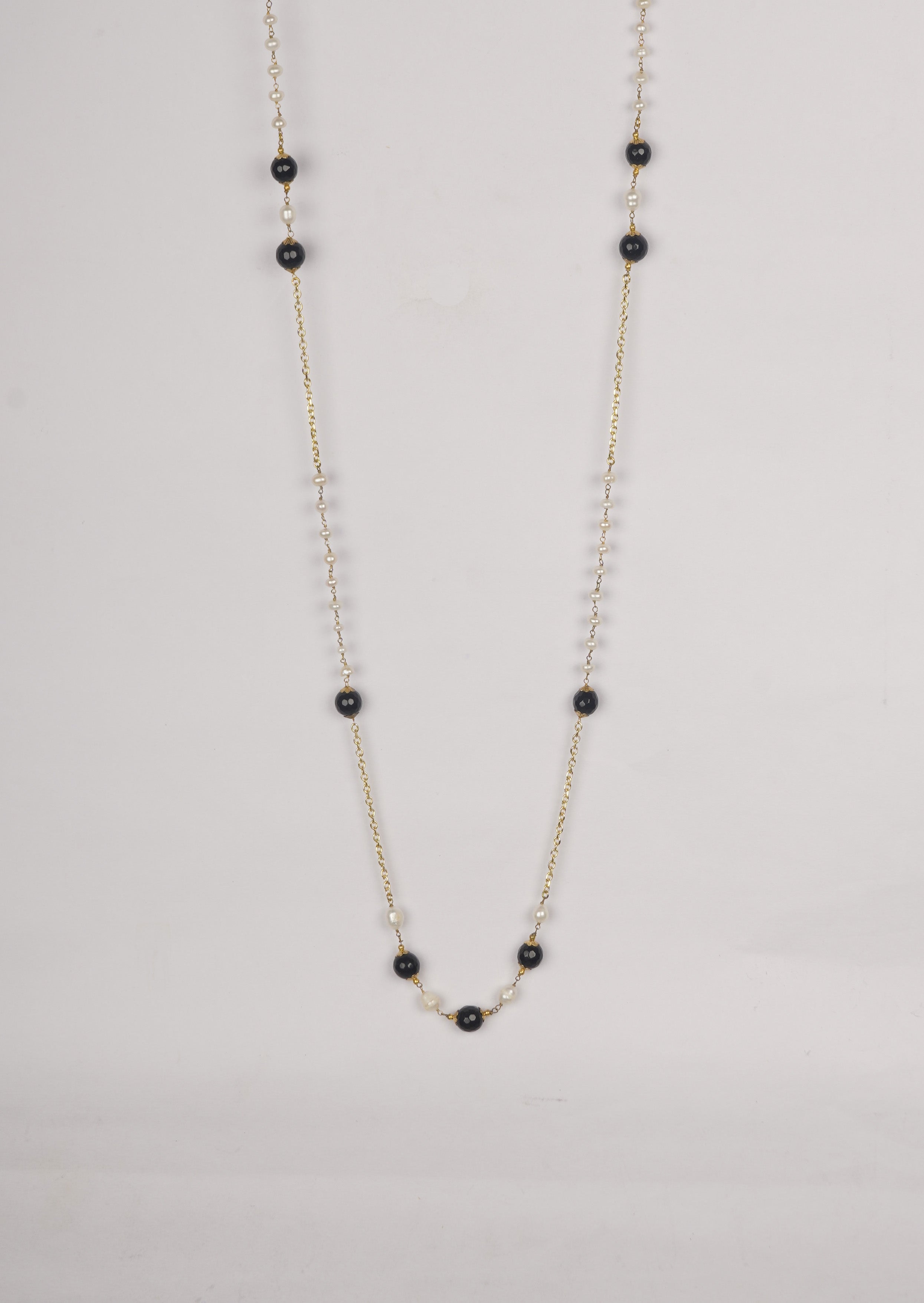 Eternal Pearl Onyx Long Chain Necklace