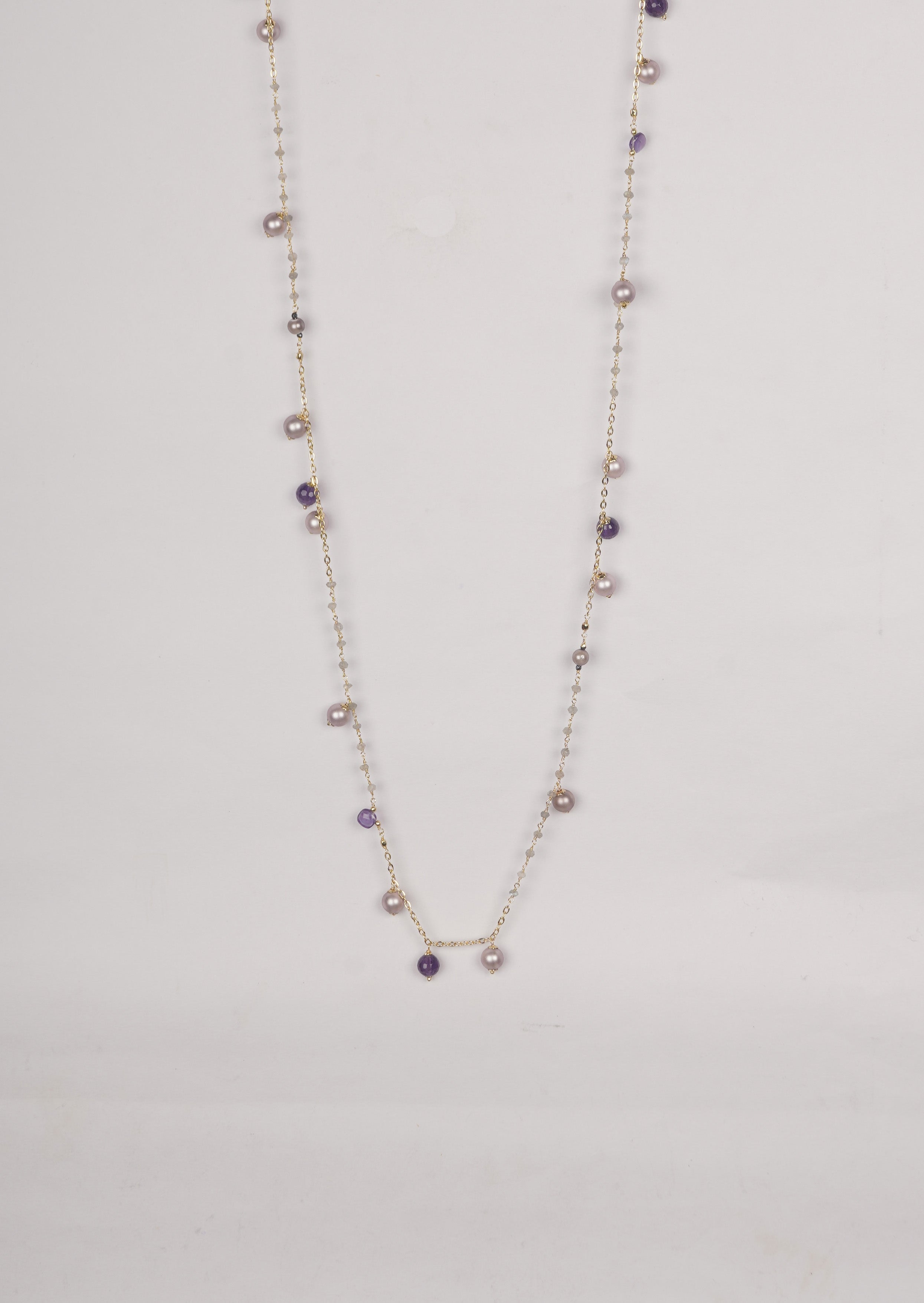 Mystic Pearl Amethyst Long Chain Necklace