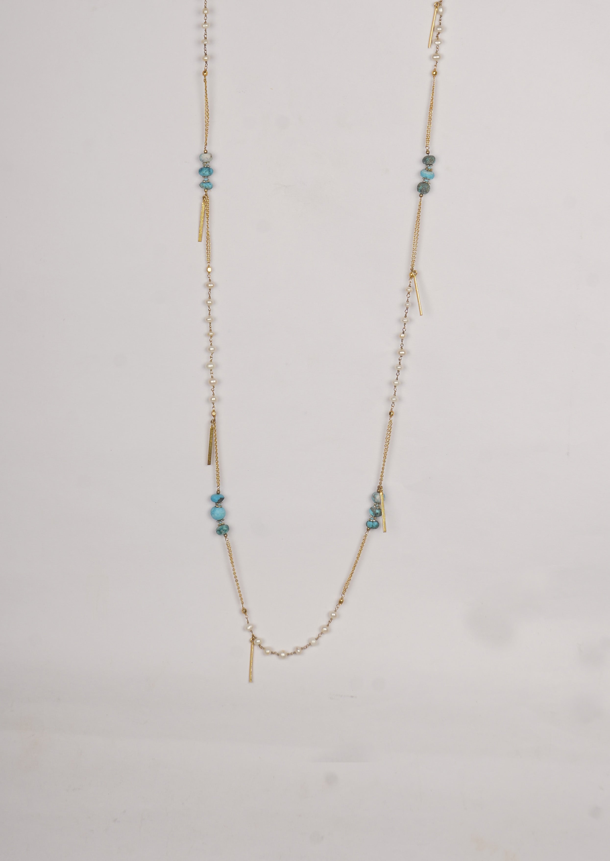 Serene Pearl Turquoise Long Chain Necklace