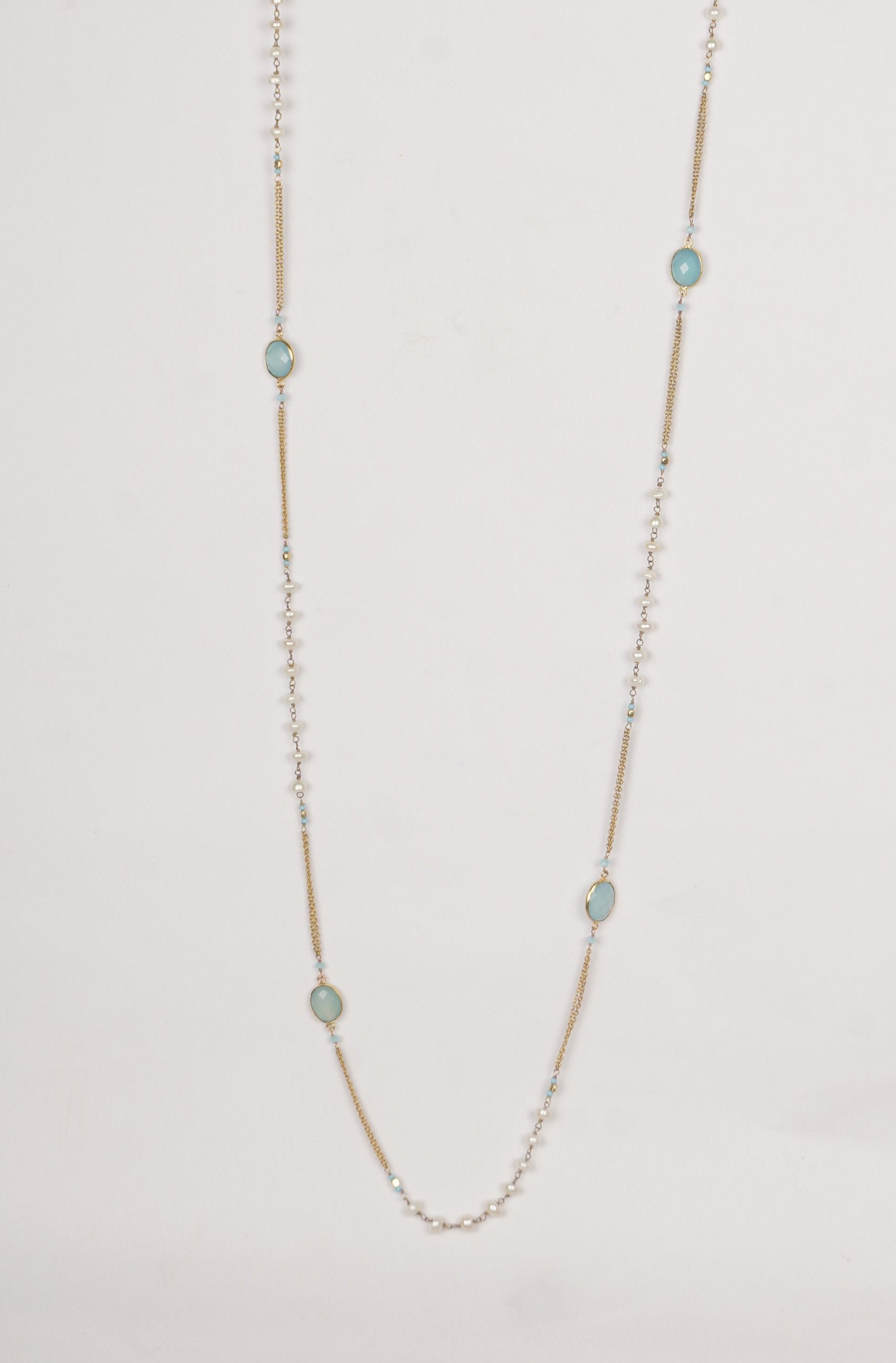 Celestial Pearl Grace Long Necklace: 1205mm Freshwater Pearls & Chalcedony