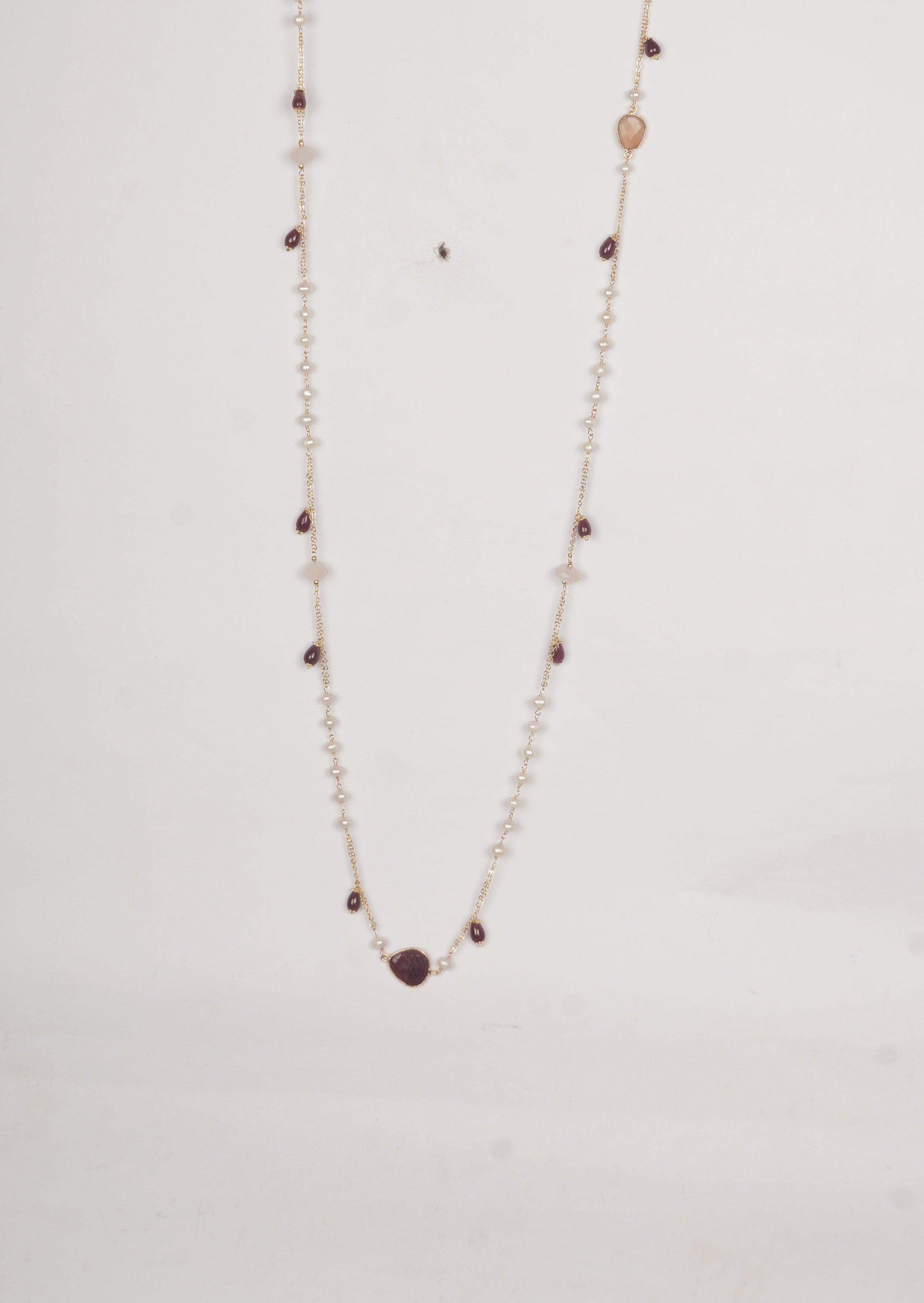 Eternal Ruby Harmony Long Chain Necklace with Lolite, and Garnet gemstones
