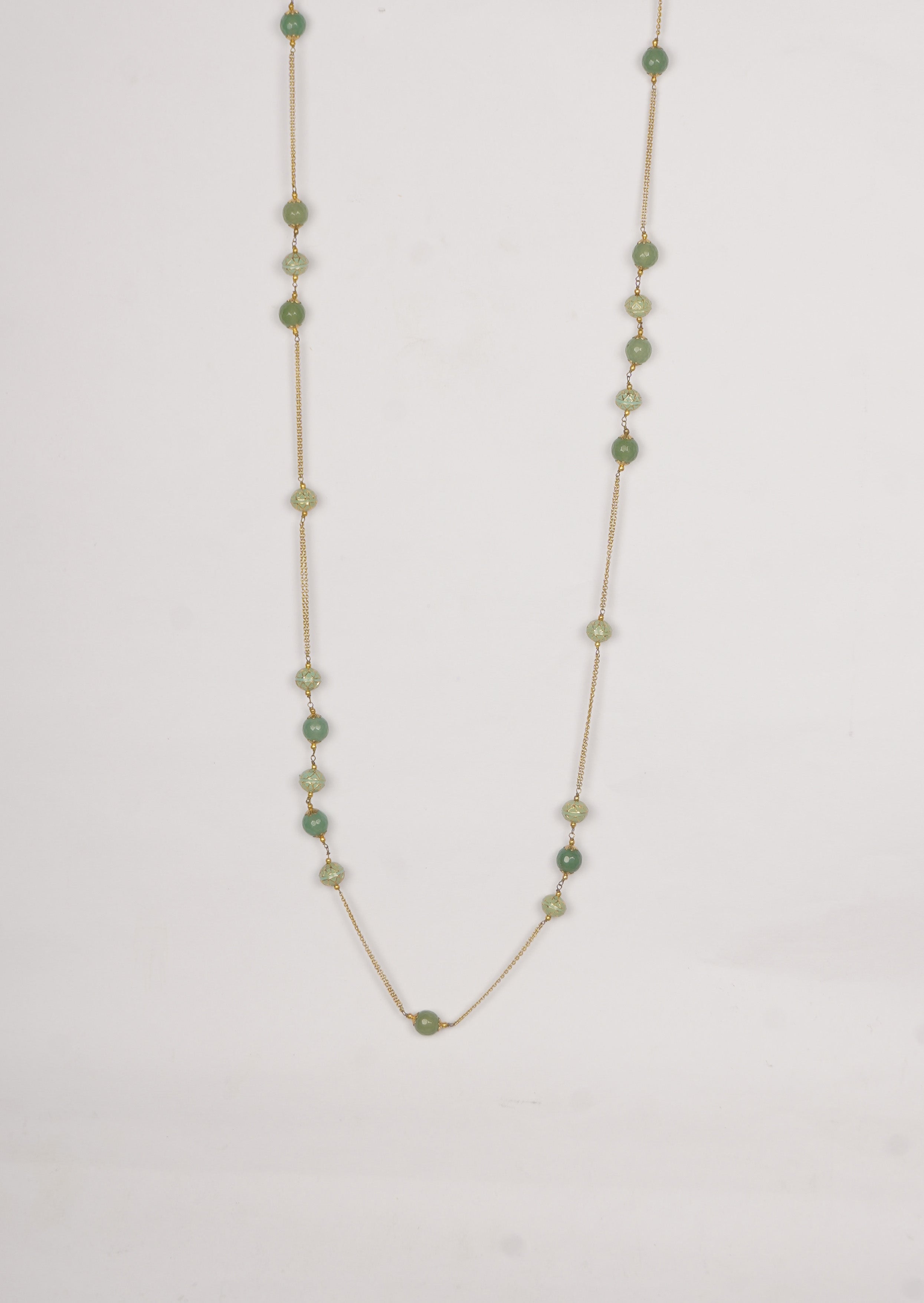 Celestial Chalcedony Necklace: 1145mm Long Chain with Meena Beads for Refined Beauty