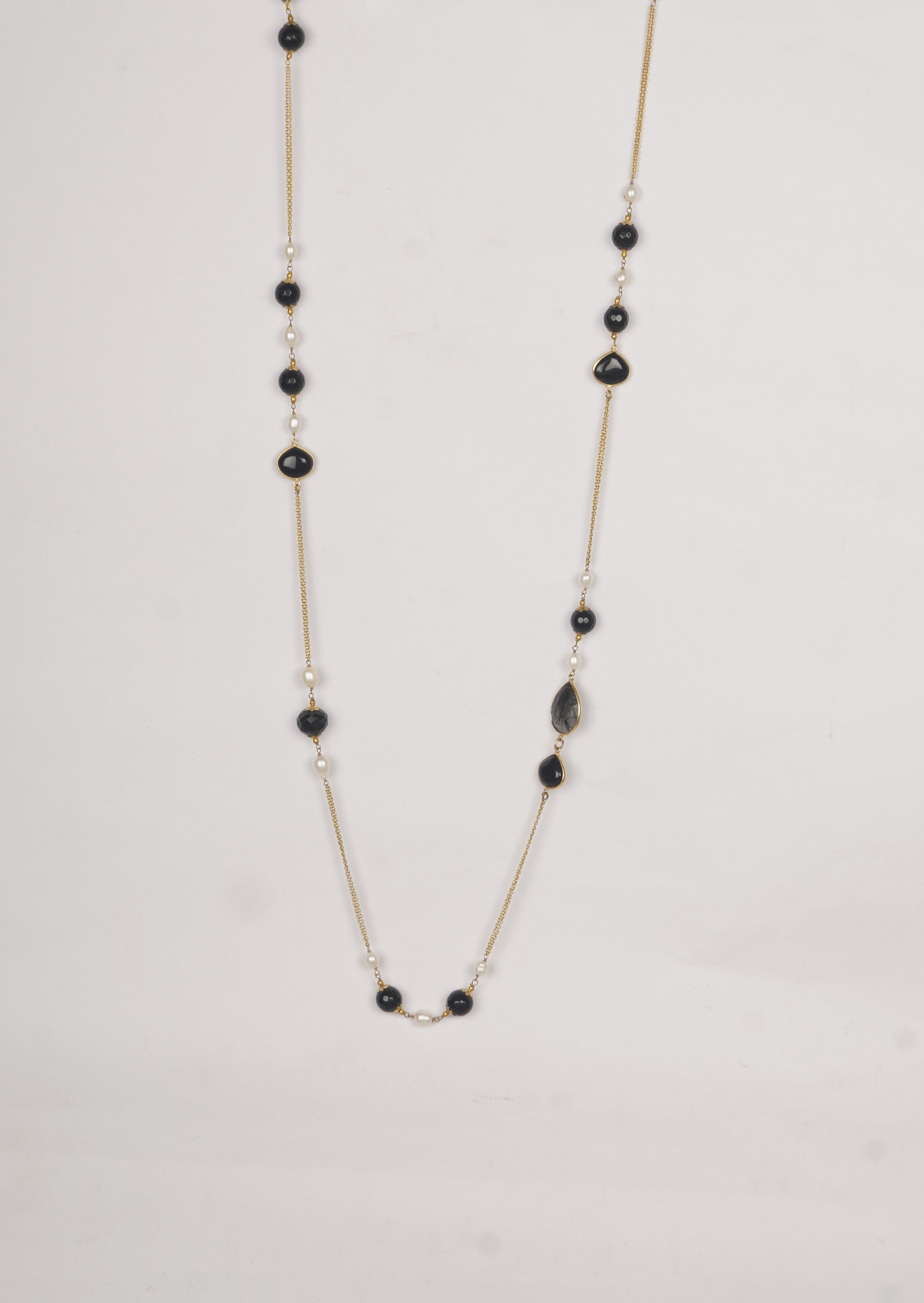 Ethereal Amethyst Long Chain Necklace with Freshwater Pearls And Green Onyx