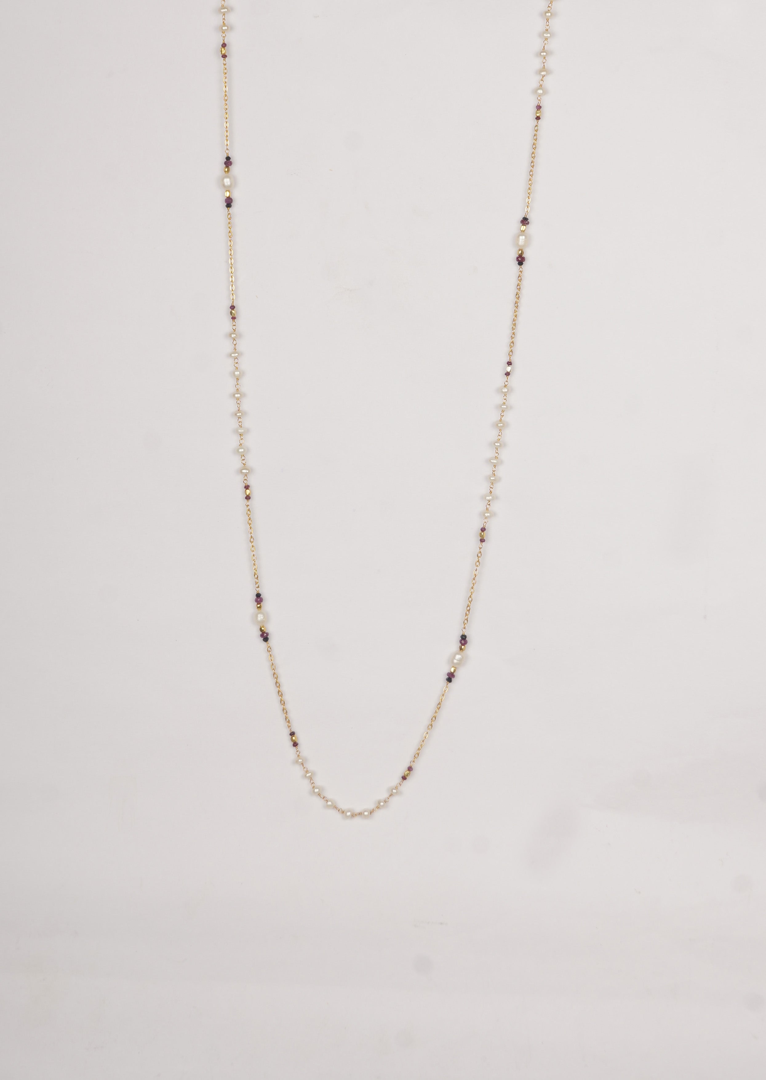 Radiant Pearl Ruby Long Chain Necklace