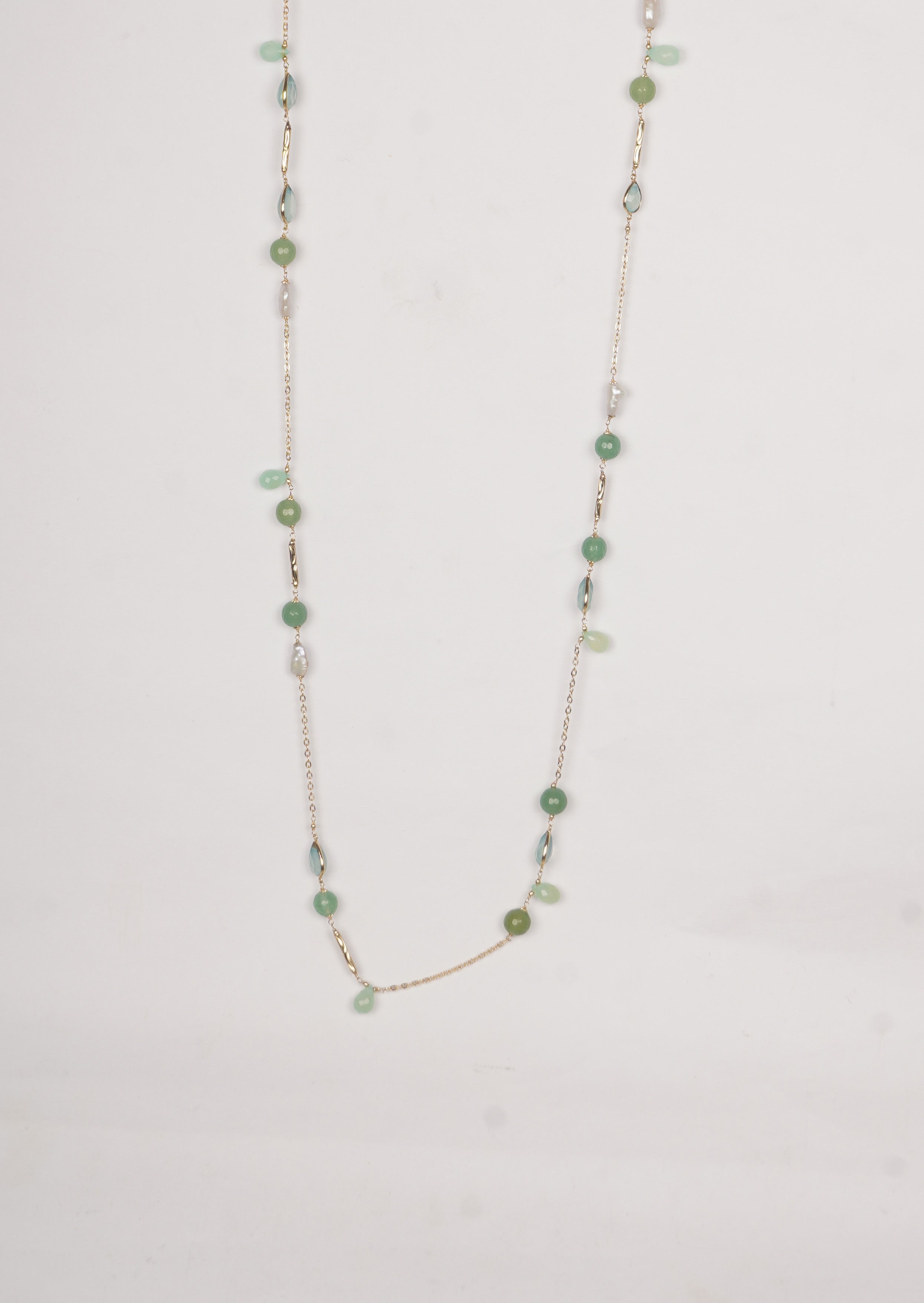 Celestial Grace Long Necklace: Chalcedony & Baroque Pearls for Timeless Elegance