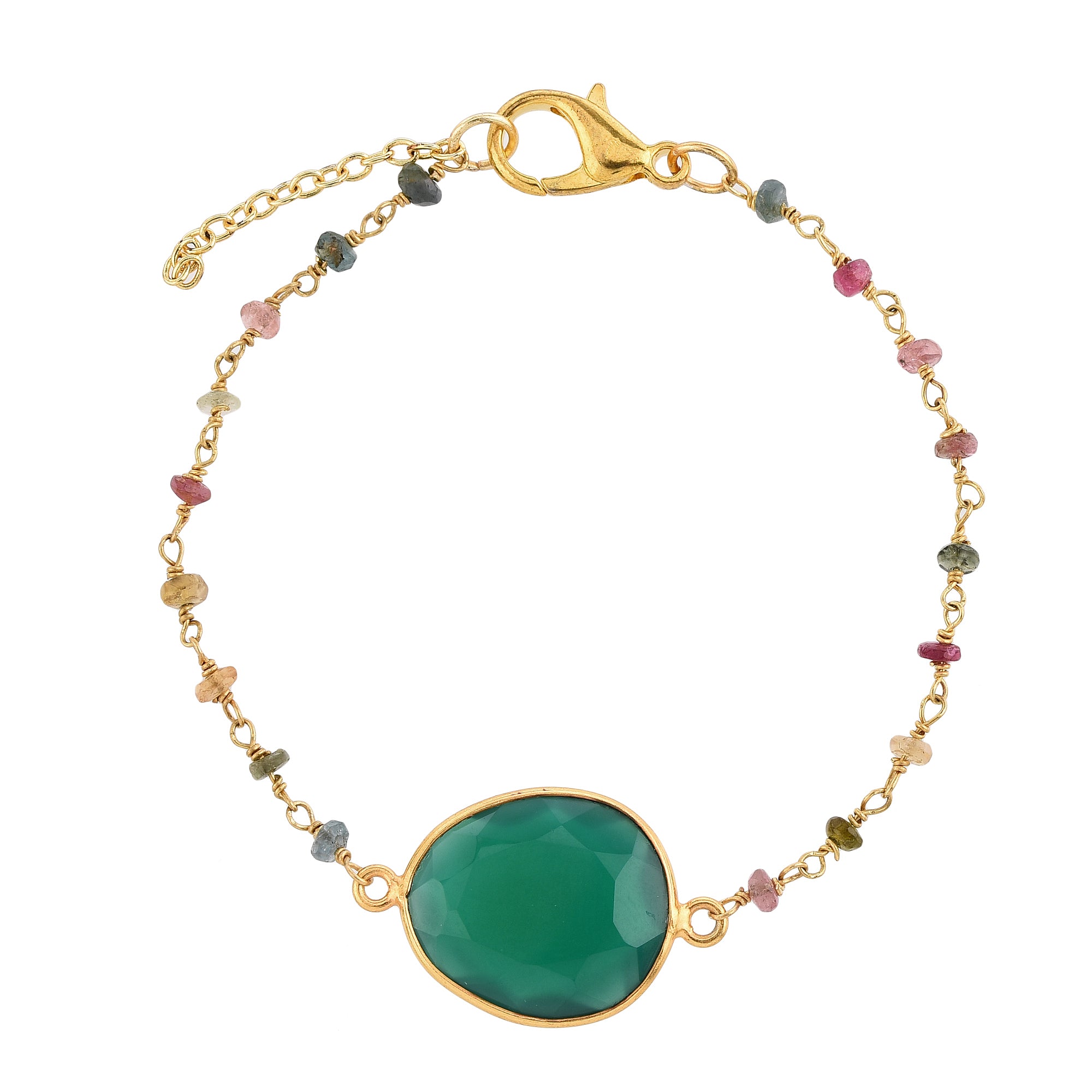 Devi Charm Bracelet: Gold-Plated Bracelet with Onyx & Tourmaline Stones