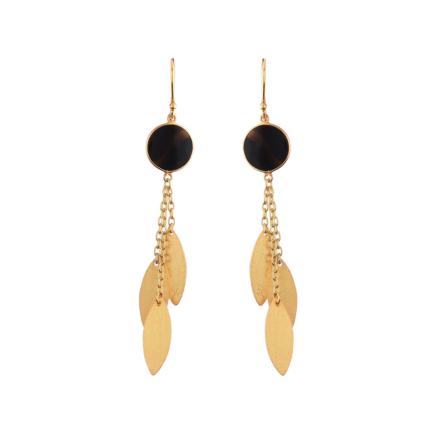 Time to Shine Necklace Set: Gold-Plated Necklace with Onyx & Delicate Gold Leaves