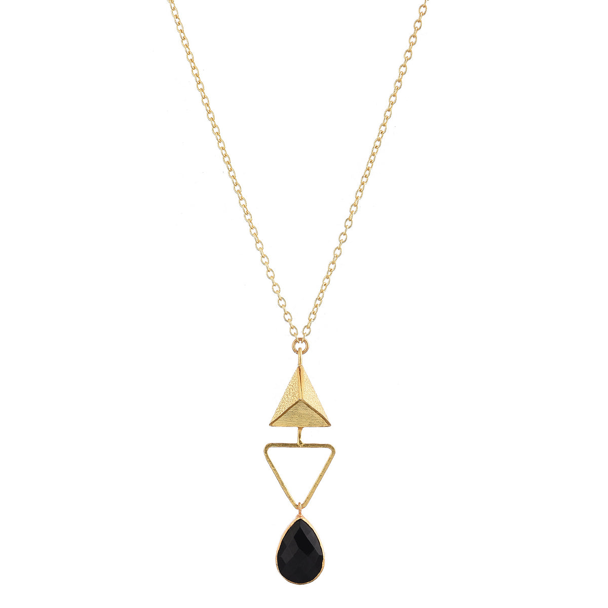 Golden Mystery Long Chain Necklace with Natural Stone and 18K gold plate
