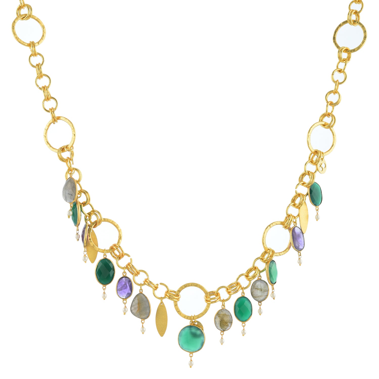 Devi Chain Necklace: Gold-Plated Necklace with Onyx, Amethyst, Labradorite & Pearls