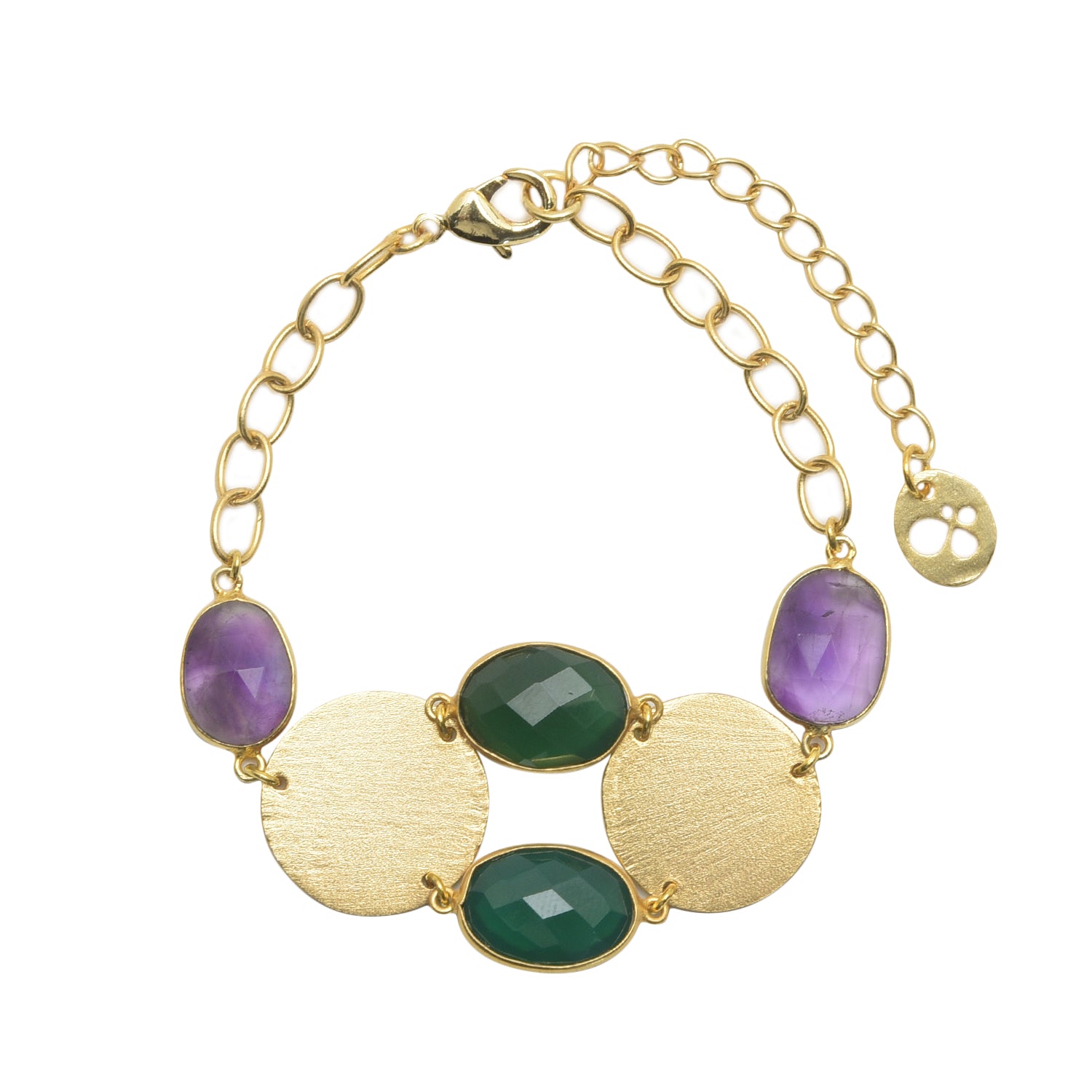 Devi Twin Bracelet: Gold-Plated Bracelet with Onyx & Amethyst Stones