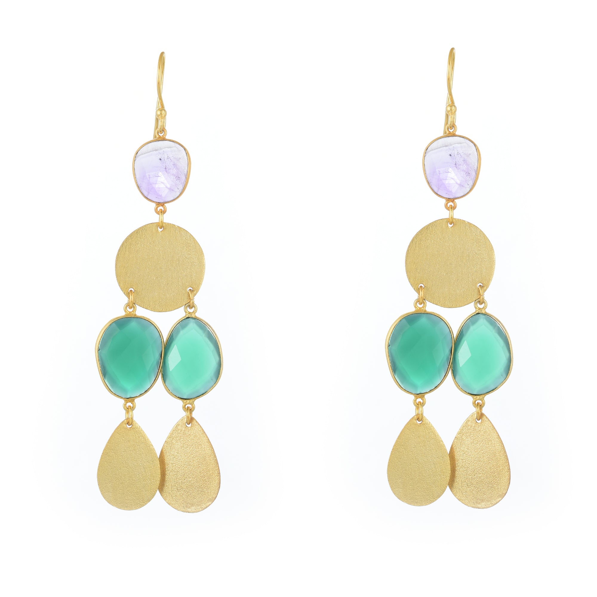Devi Twin Earrings: Gold-Plated 9 cm Earrings with Onyx Stones