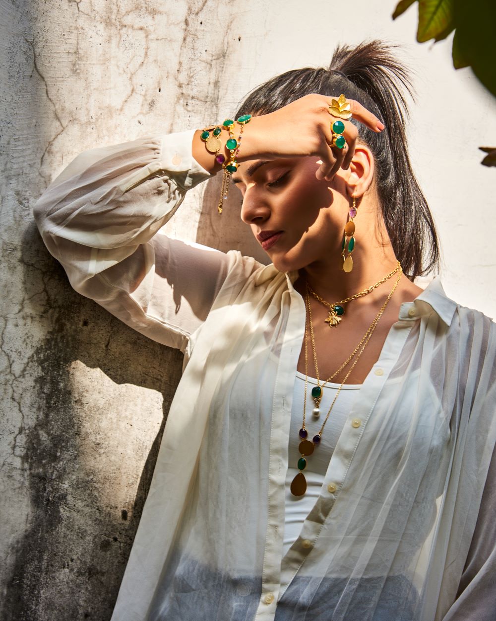 Devi Charm Necklace: Gold-Plated Pendant with Onyx & Handcrafted Honeybee Charm