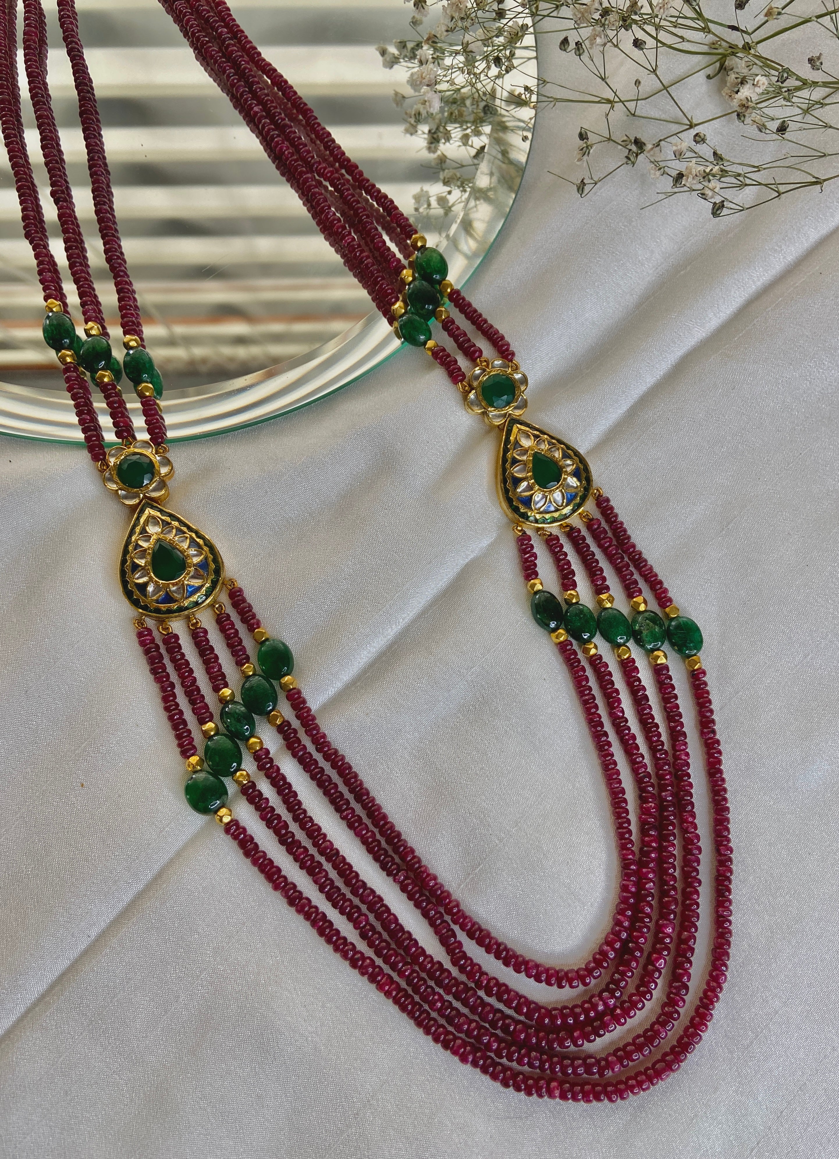 Ratna Brooch Necklace with Rubies and Emeralds