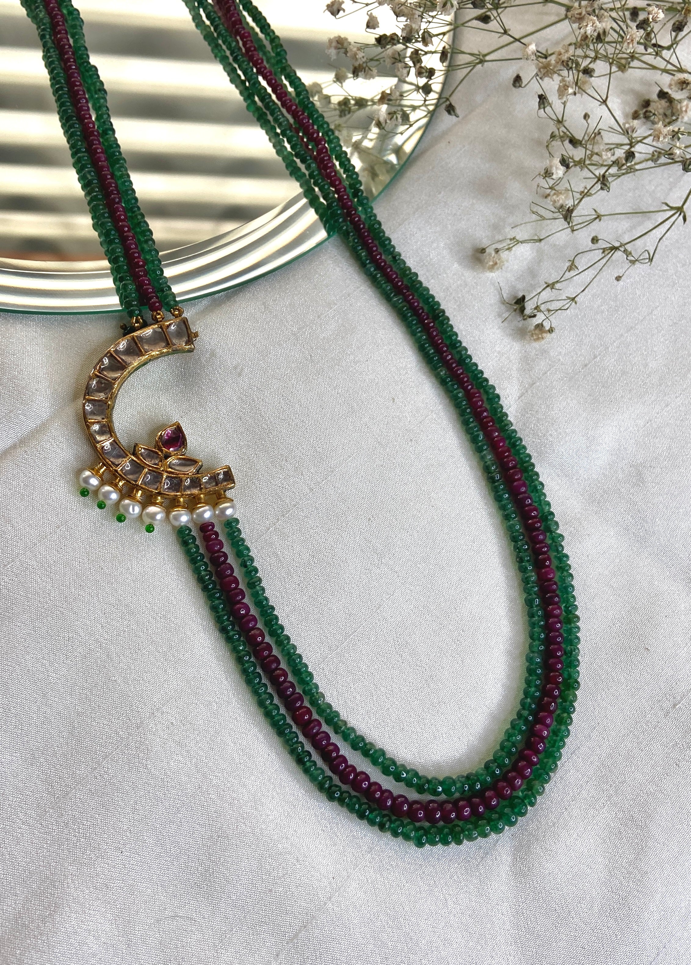 Falak Chand Brooch with Rubies, Emeralds, and Diamond Polkis