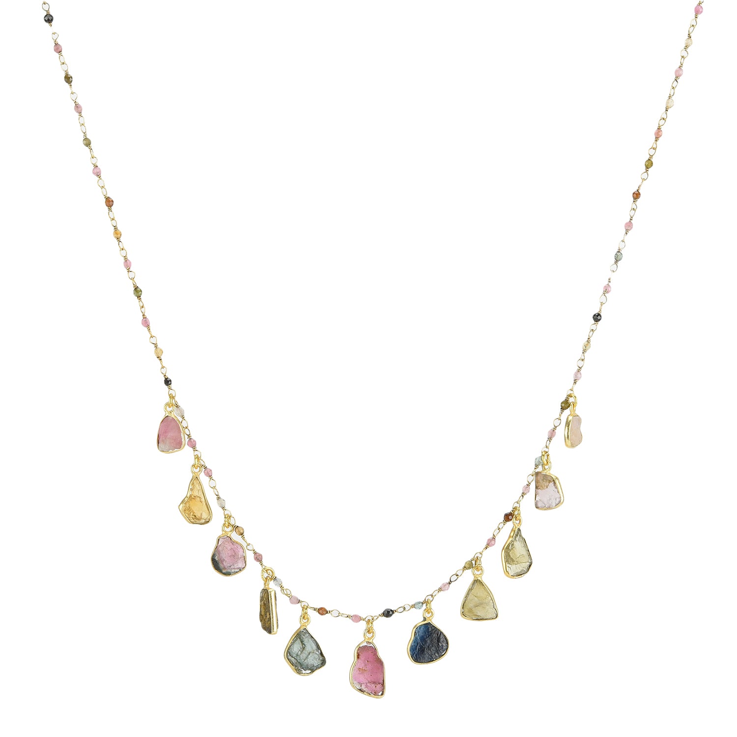 Jiya Necklace: 45 cm Gold-Plated Necklace with Multi-Colored Precious Gemstones