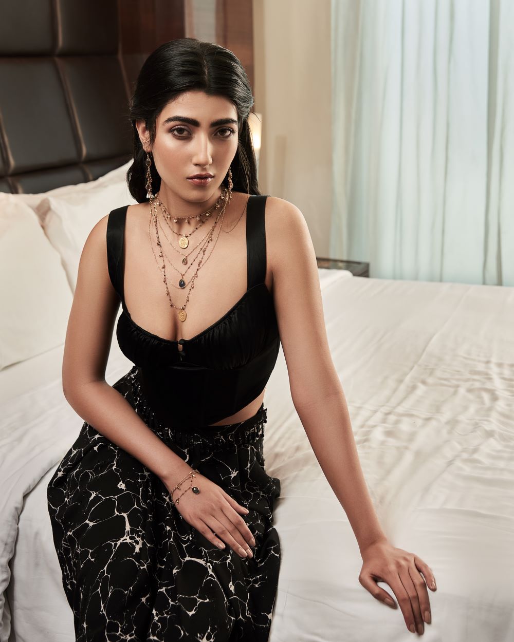 Jiya Earrings: 2.5-Inch Gold-Plated Tourmaline Earrings