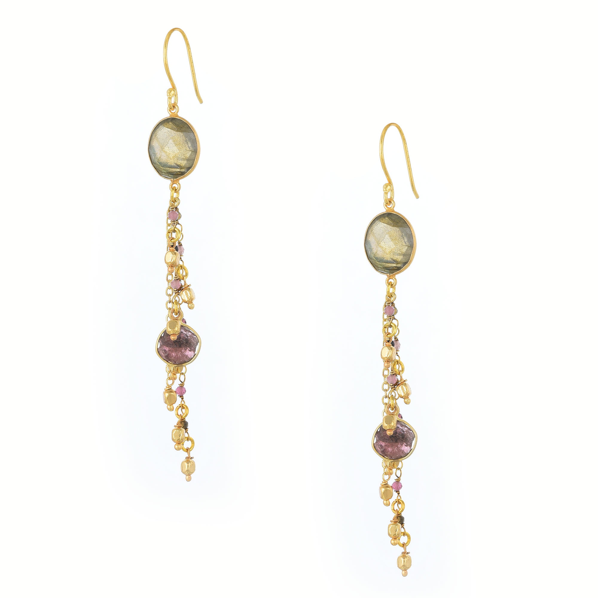 Jiya Earrings: 2.5-Inch Gold-Plated Tourmaline Earrings