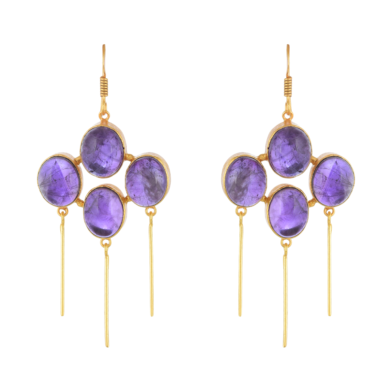 Goli Earrings: 8 cm Gold-Plated Oval Amethyst Earrings
