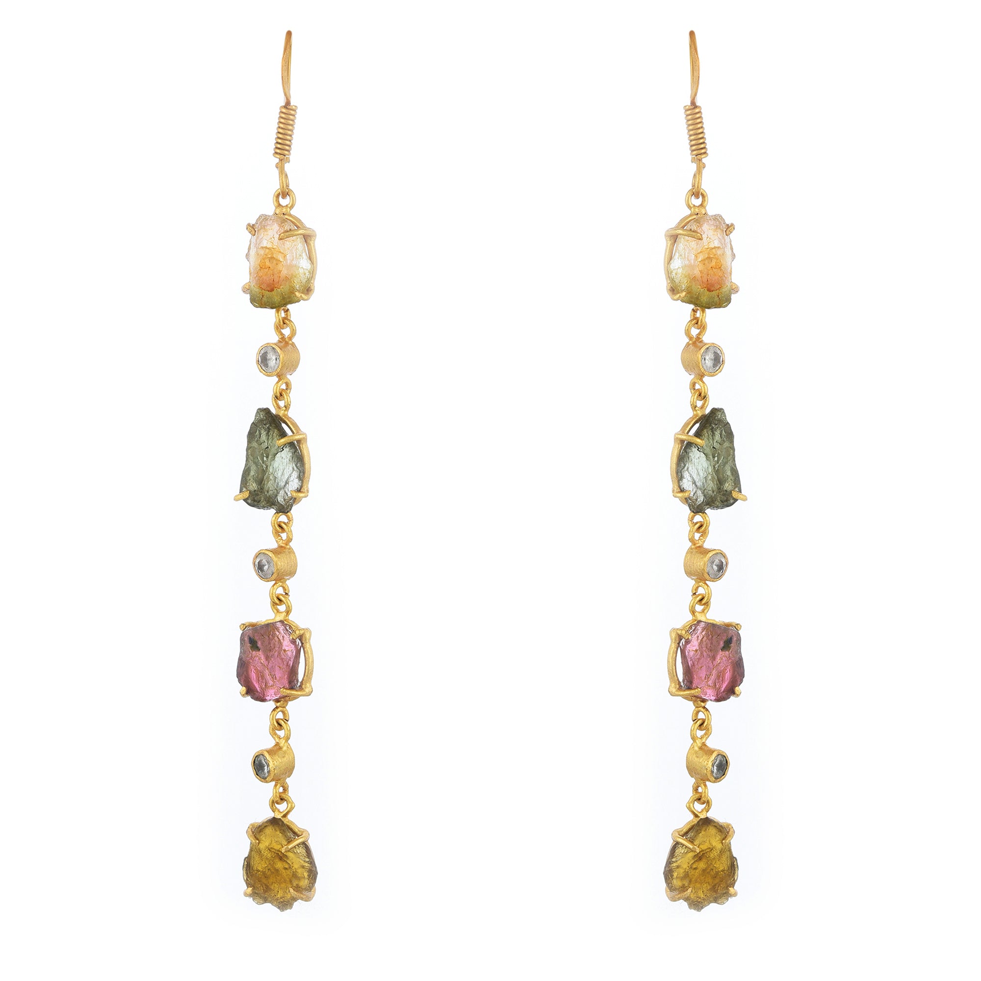 Jiya Dangler Earrings: 2.5-Inch Gold-Plated Tourmaline Earrings