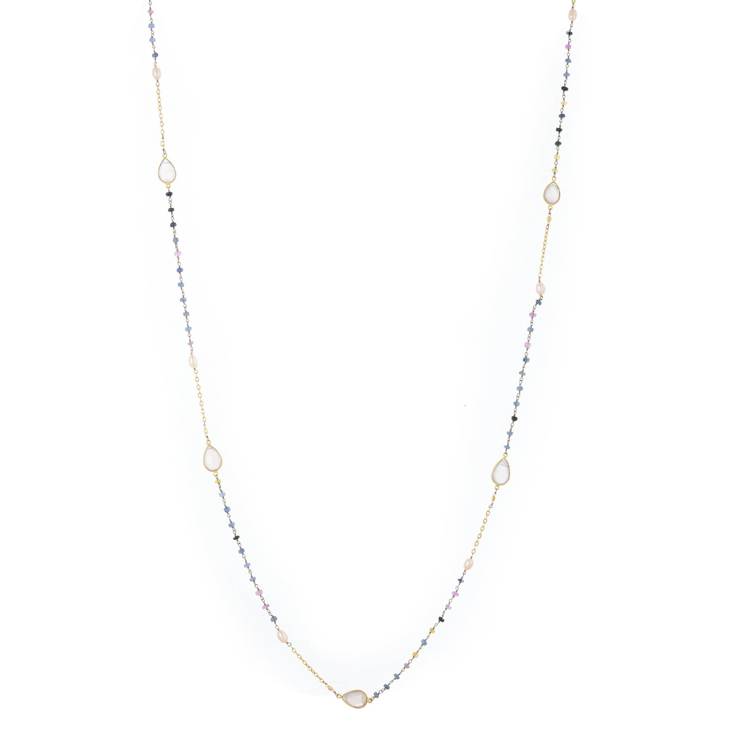 Jiya Earring and Necklace Set: Versatile Gold-Plated Set with Tourmalines & Sapphires