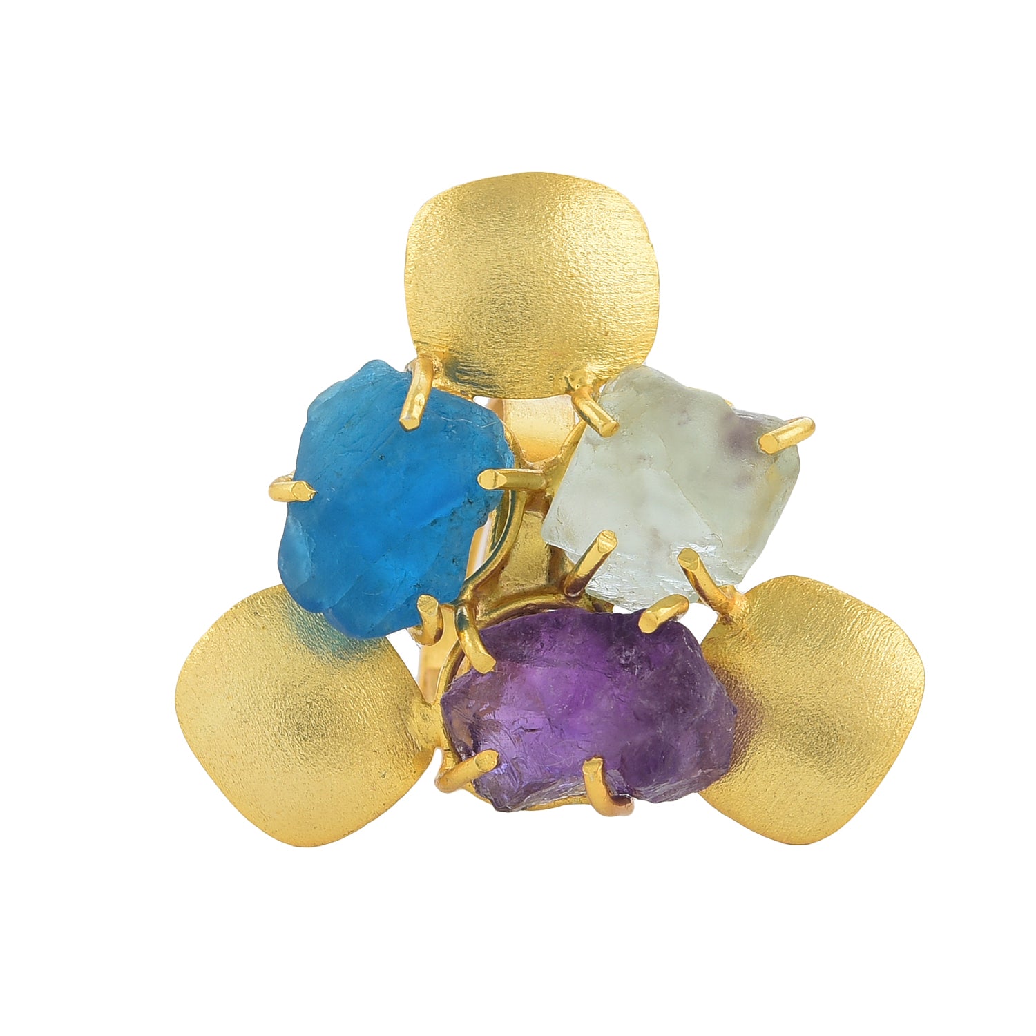 Mohini 3-Piece Set: Gold-Plated Jewelry Set with Droozy, Amethyst & Fluorite Stones